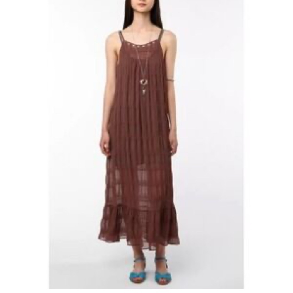 Piplette Beautiful sheer brown detailed maxi dress large